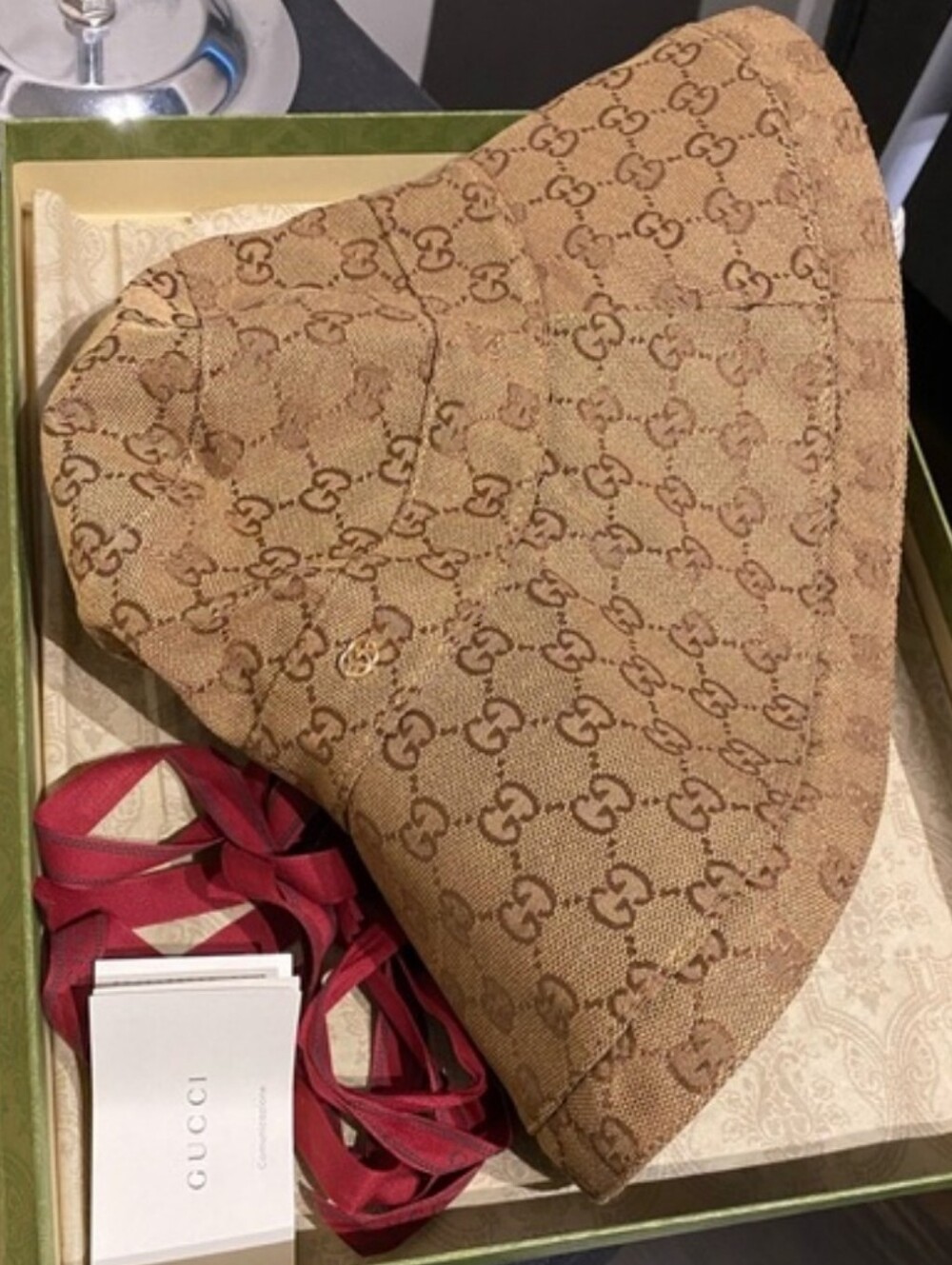 Gucci Beige Monogram Wide-Brim Bucket Hat - Picture 8 of 8